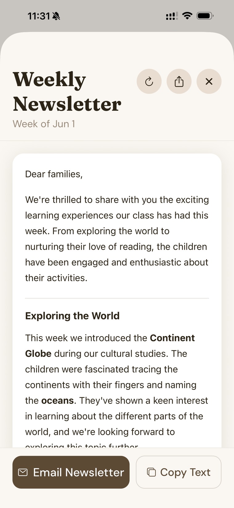 Nessa parent newsletter