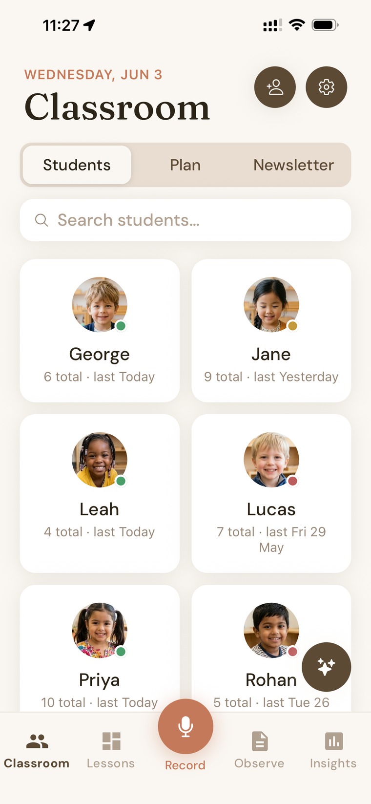 Nessa app — classroom view