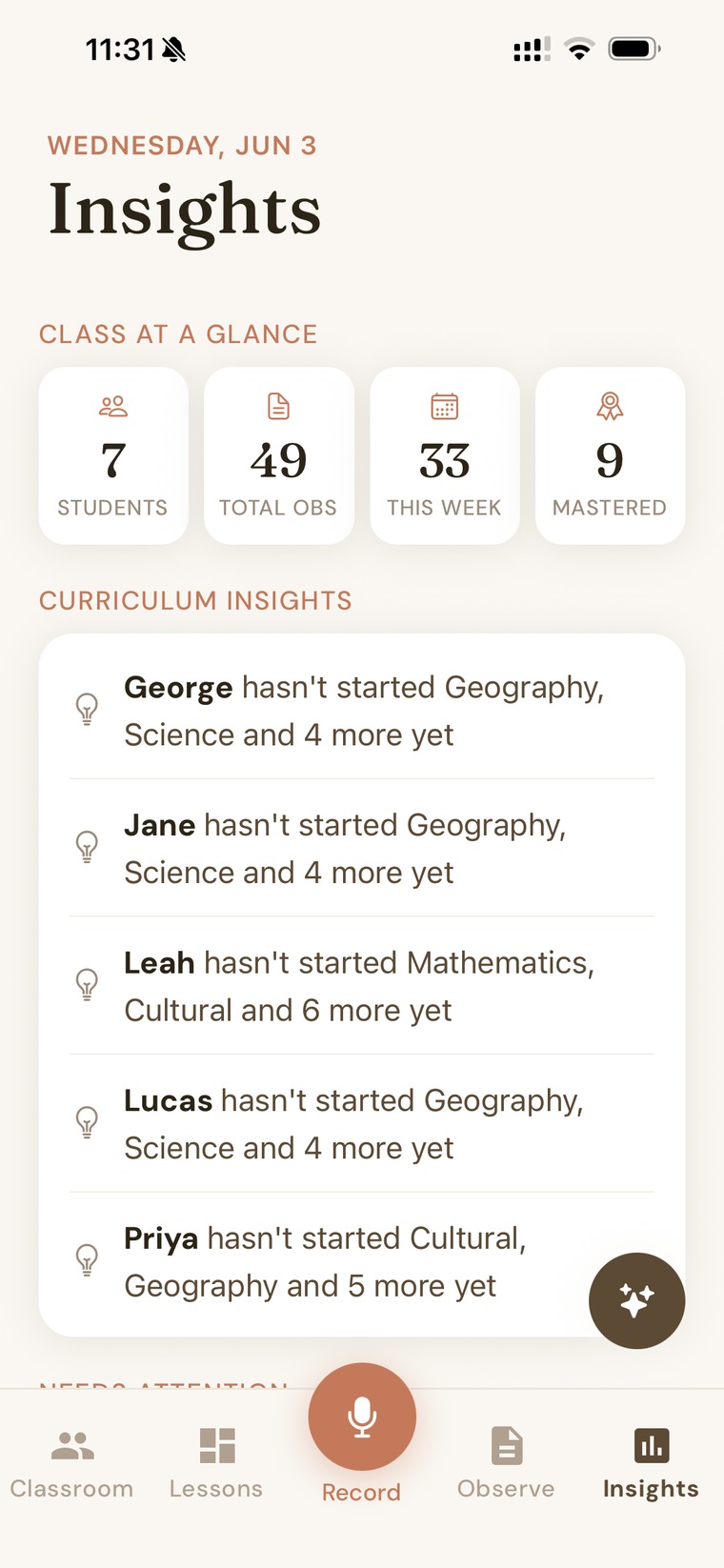 Nessa classroom insights